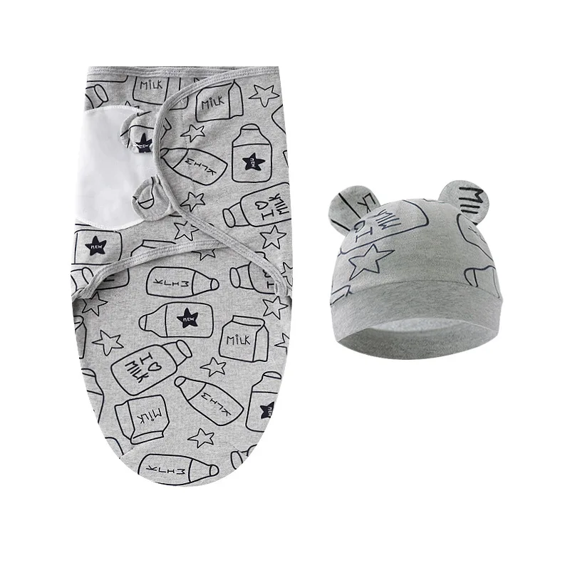 Cotton Baby Swaddle Blanket Wrap Hat Set Adjustable for Infant Newborn 0-3 Month swaddle blanket,cotton swaddle,blanket hat set