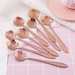 Elegant Gold Rose Flower Stainless Steel Dessert Spoon Set - 8-Piece Tableware Collection (Rose Gold 8pcs)