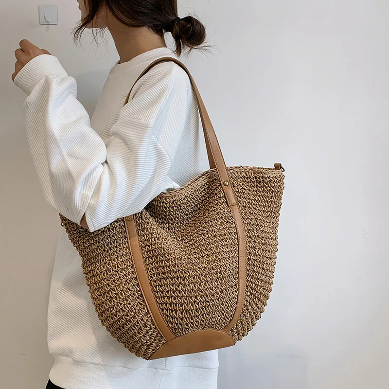 Casual Women's Underarm Shoulder Bag Luxury Design Straw Woven Large Capacity  Fashion Hobo Handbag Summer Beach BagShopper Tote 1