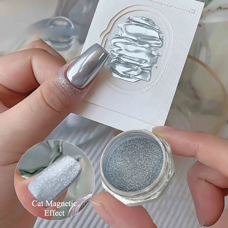 Silver Cat Magnetic Powder 2in1 Water Light Pink Cat Magnetic Effect Metallic Pigment Dust Nail Art Manicure Supplies