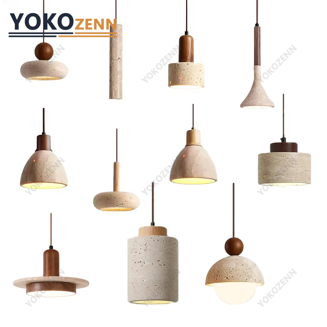 YOKO Wabi-Sabi Yellow Travertine Pendant Light, Japanese Cave Stone for Kitchen Island Restaurant Bedroom Bedside Home Decor 1