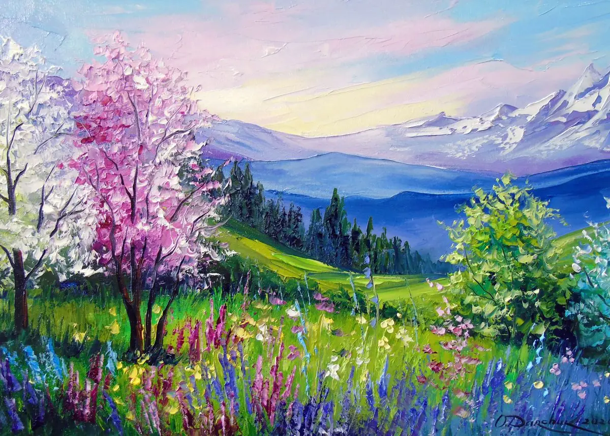 Vibrant Floral Landscape Canvas Art - High-Saturation Wall Décor Poster