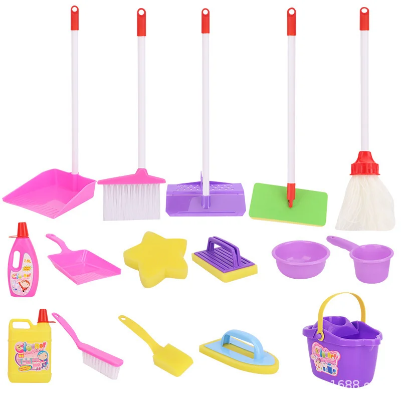 Kids Simulation Life Cleaning Toys Children's Pretend Play Cleaning Set and Sanitation Simulation Broom Mop Brush Tool Toys 6