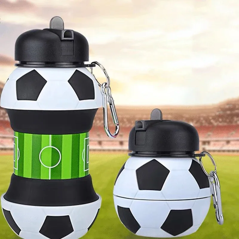 Sports Water Bottle Portable Water Bottle Outdoor Sports Portable Water Cup School Kids Leakproof Mug 550ml Creative Football Shaped Folding Silicone Water Bottle