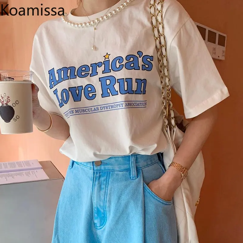 

Koamissa Fashion 2023 Women Short Sleeves T-shirt Ladies Causal Loose O-neck Beading Tshirt Korean Letter Print Tees Chic Tops