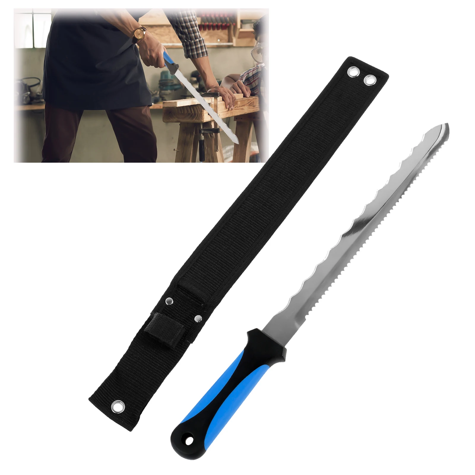 Insulation Knife with Nylon Sheath Stainless Steel Blade Cutter Double Sided Serrated Duct Knife Tool for Cutting Wool Foam folding utility knife