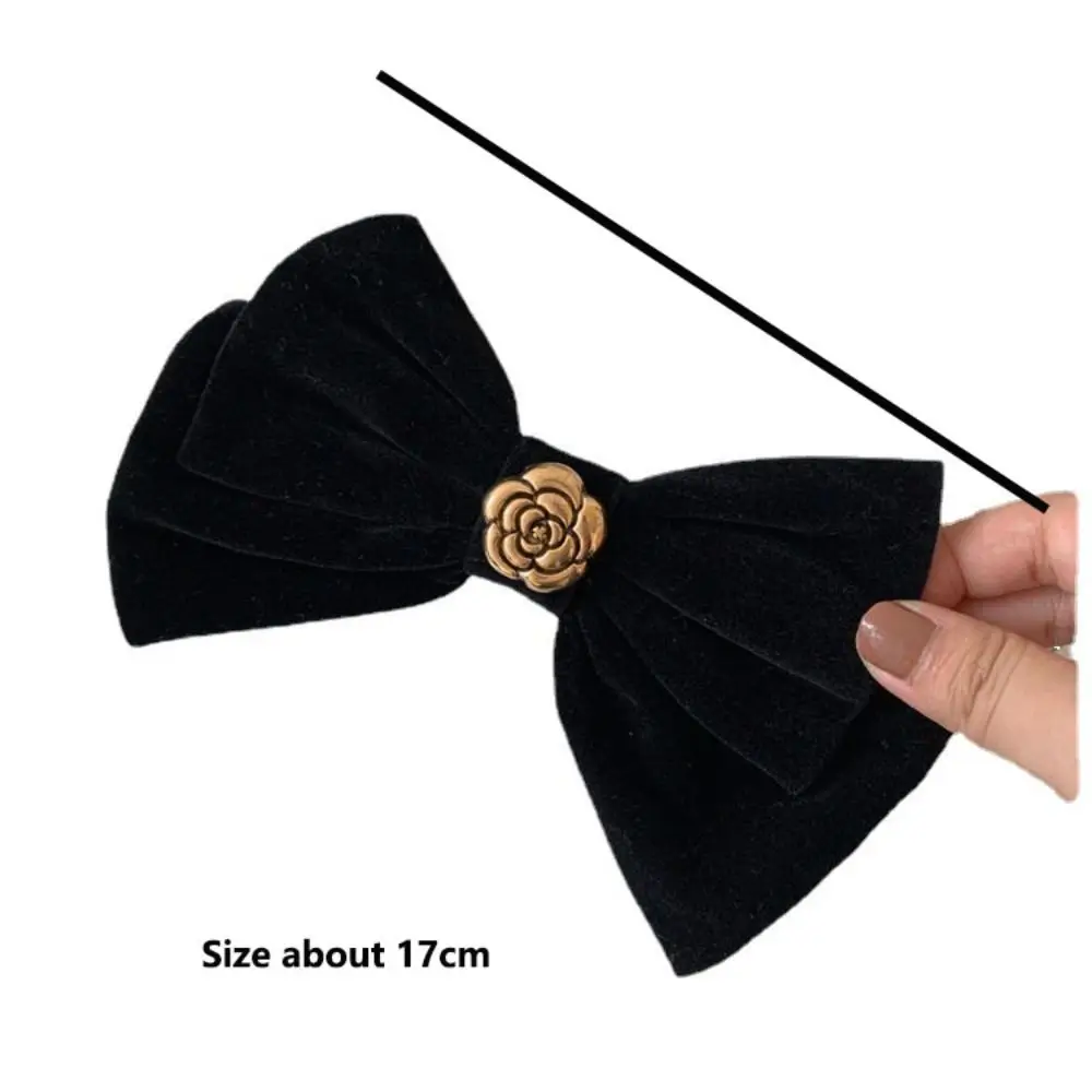 French Black Velvet Bow Hair Clip Camellia Retro Velvet Ribbon Hairpin Duckbill French Bow Tie Spring Clip High End Headdress