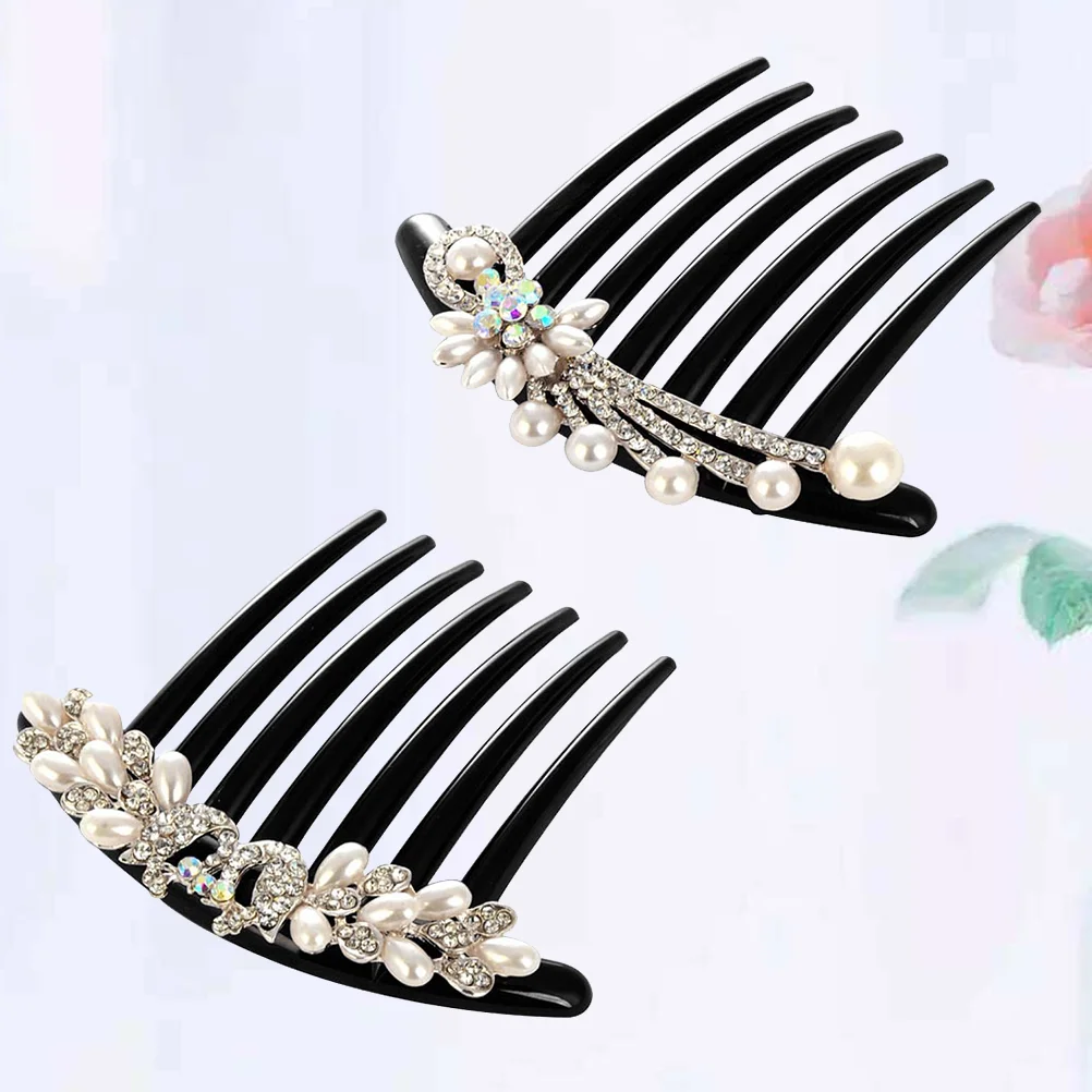 

2pcs Elegant Pearl Hair Comb Artificial Rhinestone Headdress Crystal Wedding Bridal Hair Accessories Woman Hair