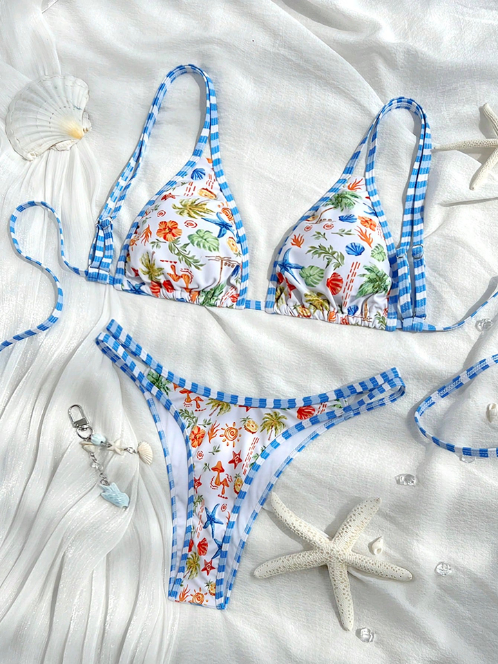 summer printed bikini tie swimsuit goddess beach pool sexy two-piece swimsuit