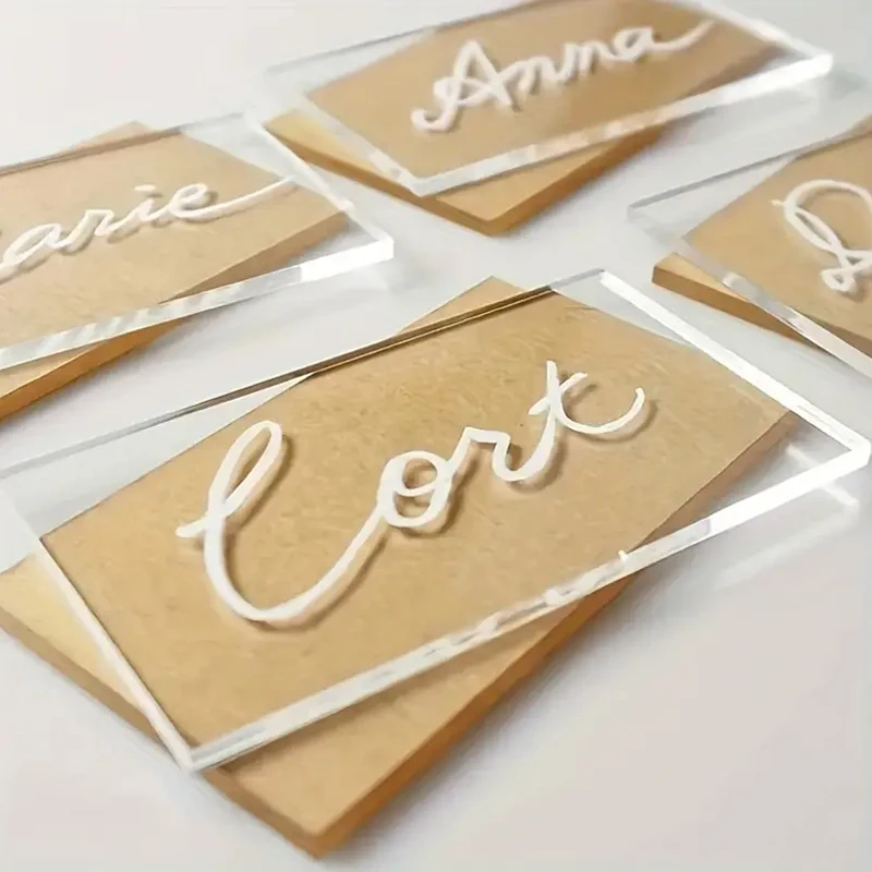 10PCS Transparent Acrylic Place Cards Wedding Guest Names Table Seating Cards Rectangle Blank Seating Signs DIY Party Decoration