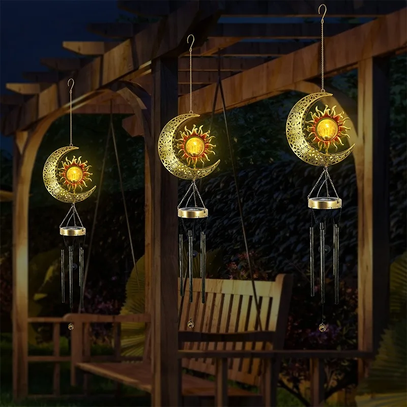 3Pcs New Solar Moon Wind Chime Lights Outdoor Iron Hanging Light Moon LED Garden Lawn Landscape Christmas Party Decoration Lamps star wind chime set windchime kits wooden bells christmas suit crafts diy hanging ornament