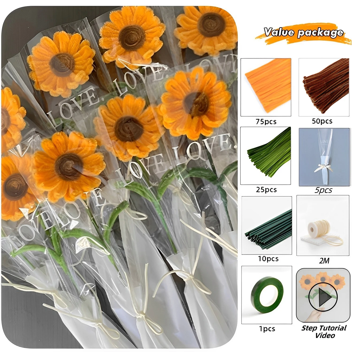 パイプクリーナーの花のキット,手工芸品,人工ひまわりの花束