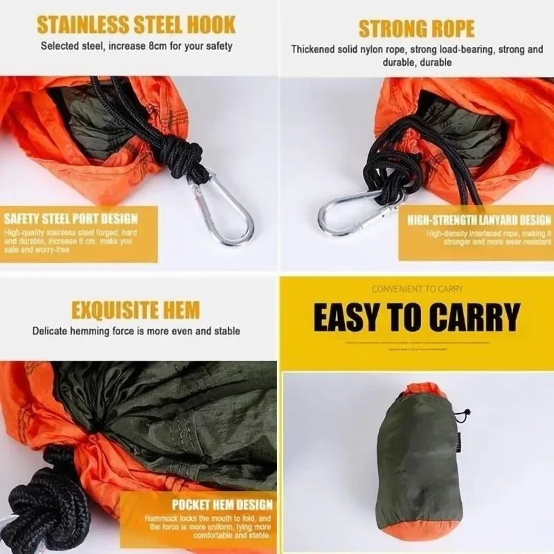 Single Person Portable Outdoor Camping Hammock With Nylon Color Matching Hammock High Strength Parachute Fabric Hanging Bed 5