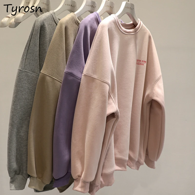 

Hoodies Women Print O-neck Autumn Winter Loose Soft Fashion Daily All-match Casual Thicken New Outwear Pullover Preppy Style