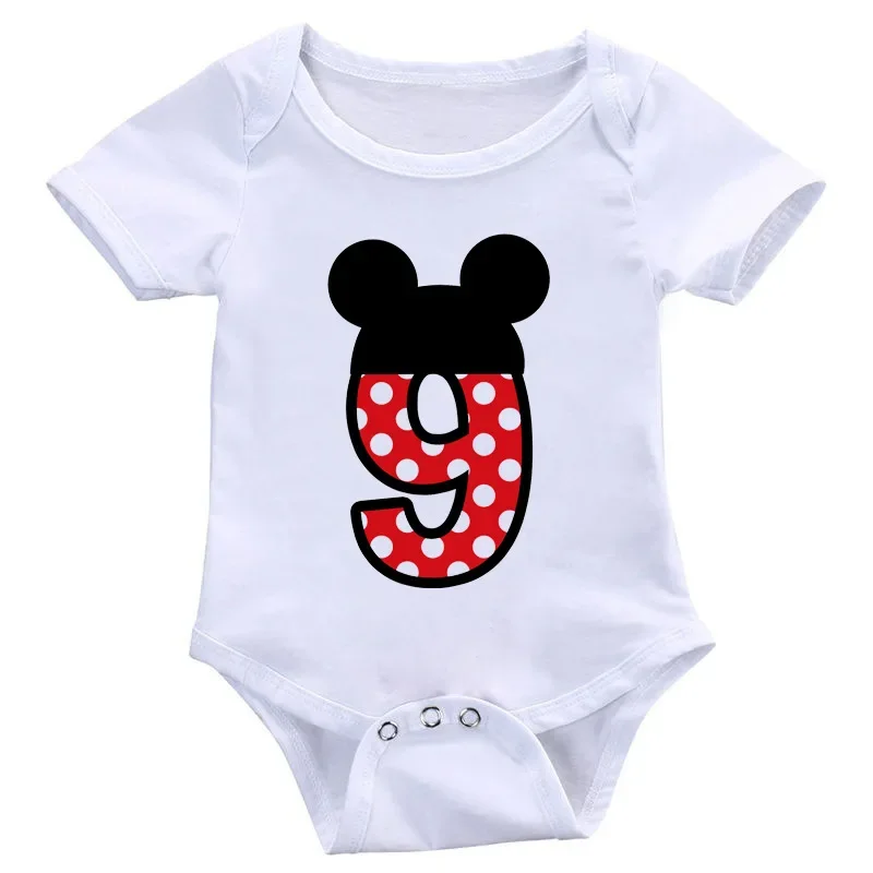 Baby Rompers Letter Bow Cute Mickey Minnie Number 1-9 Print Baby Boy Girl Clothes Children Funny Rompers Infant Jumpsuit Ropa Bebe Playsuit