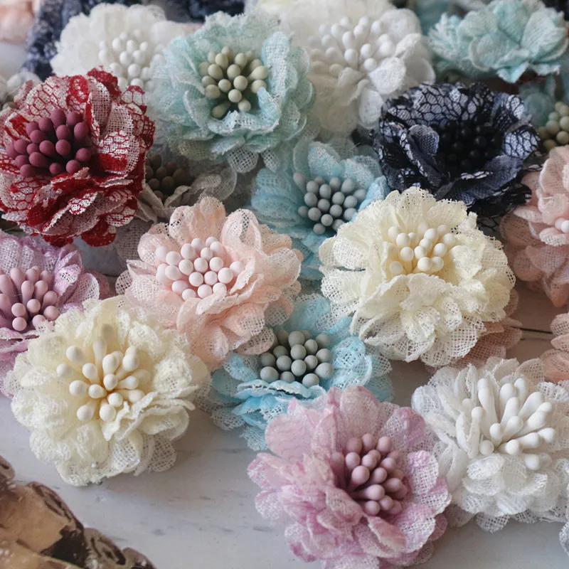 Handmade Lace Fabric Daisy Flowers for DIY Accessories and Decorations - Set of 10, 3CM