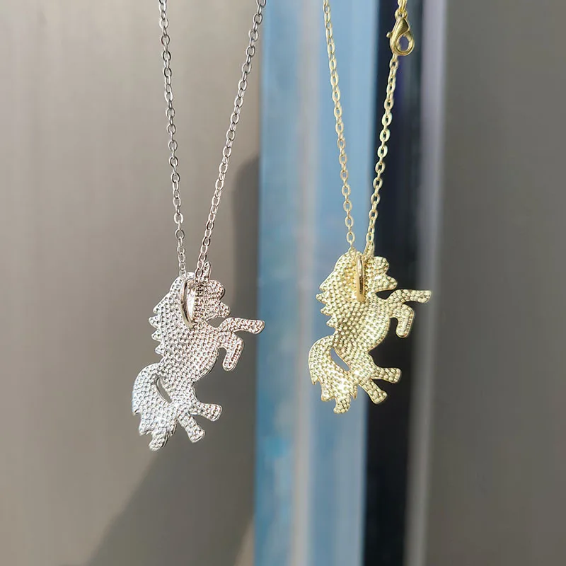 Fashion Unicorn Rhinestone Necklace For Women Colorful Zircon