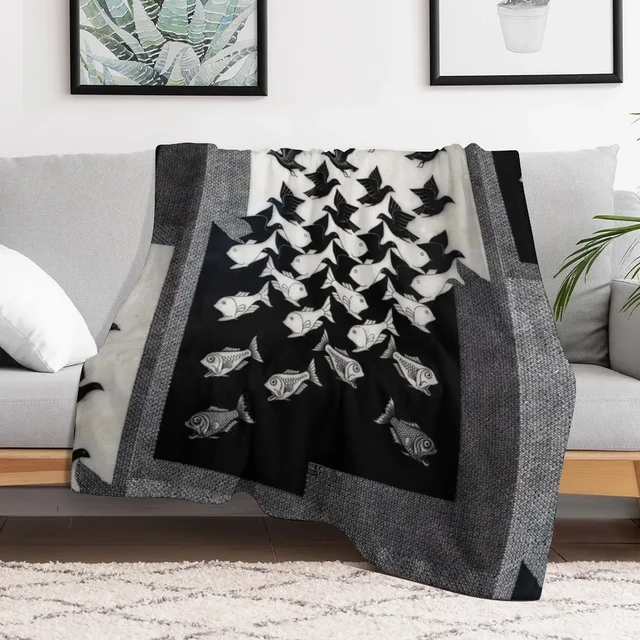 Sky and Water II Throw Blanket – Giant Sofa & Bed Linens Inspired by M.C. Escher 2