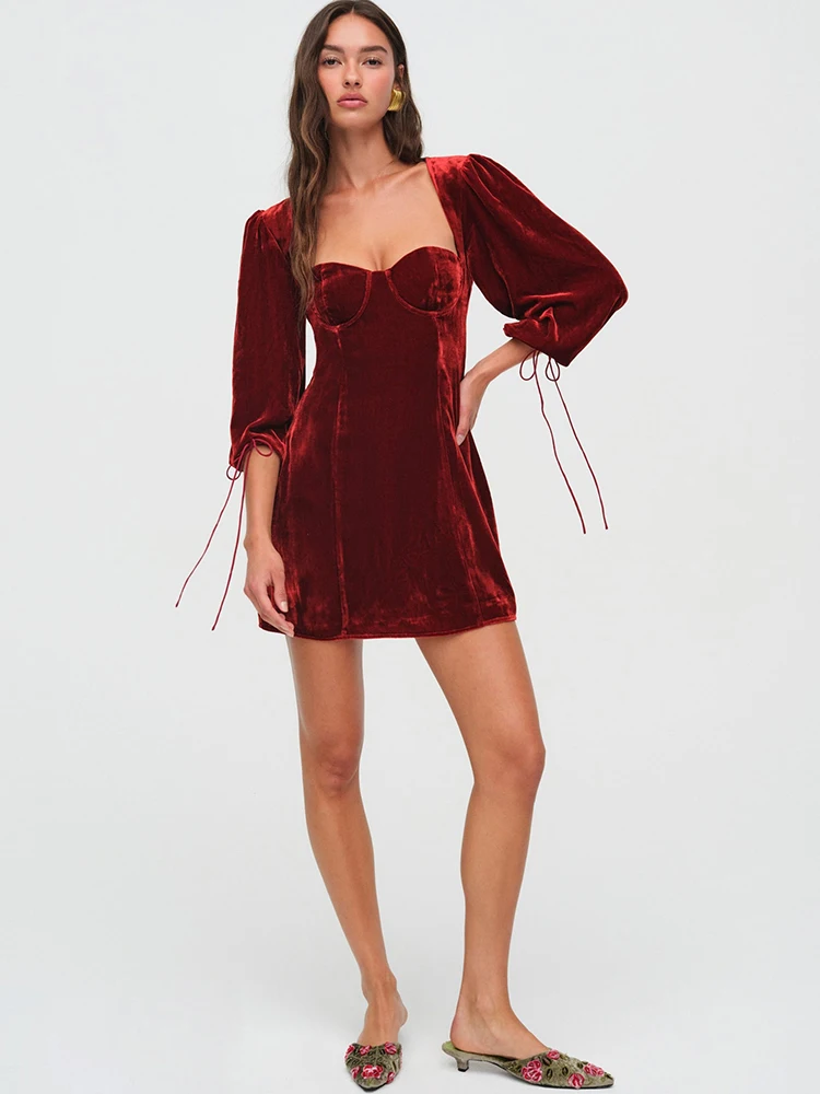 JULISSA MO Sexy Backless Lace Up Women Dress Black Long Sleeve Square Collar Dress Female Winter Slim Elegant Party Club Outfit