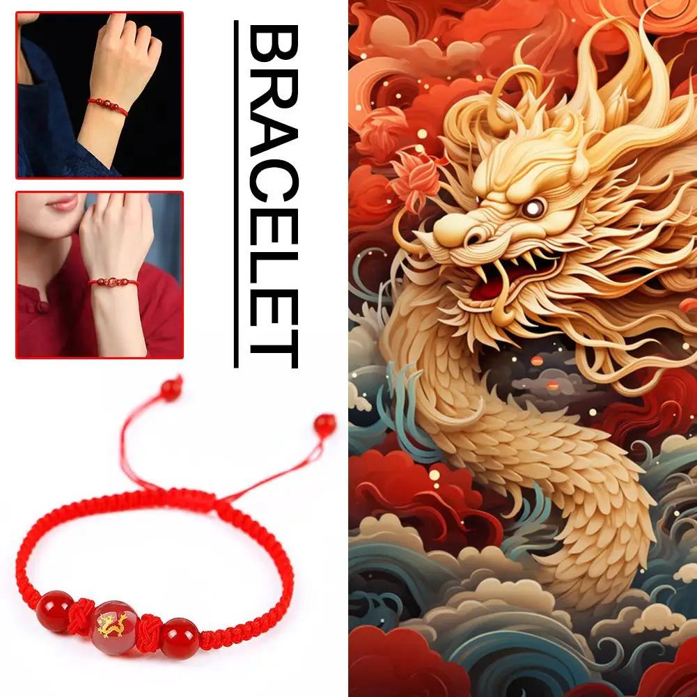 2024 Drago Regolabile Fatto A Mano Braccialetto Di Corda Rossa Braccialetto Rosso Corda Regalo Anno Regolabile Vicino A Natale Stile Cinese Z6X8