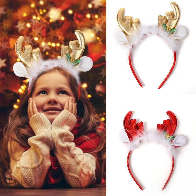 

New Christmas Children's Headband Cute Antlers and Bells Headband Christmas Decoration Supplies Party Dress Hair Accessories