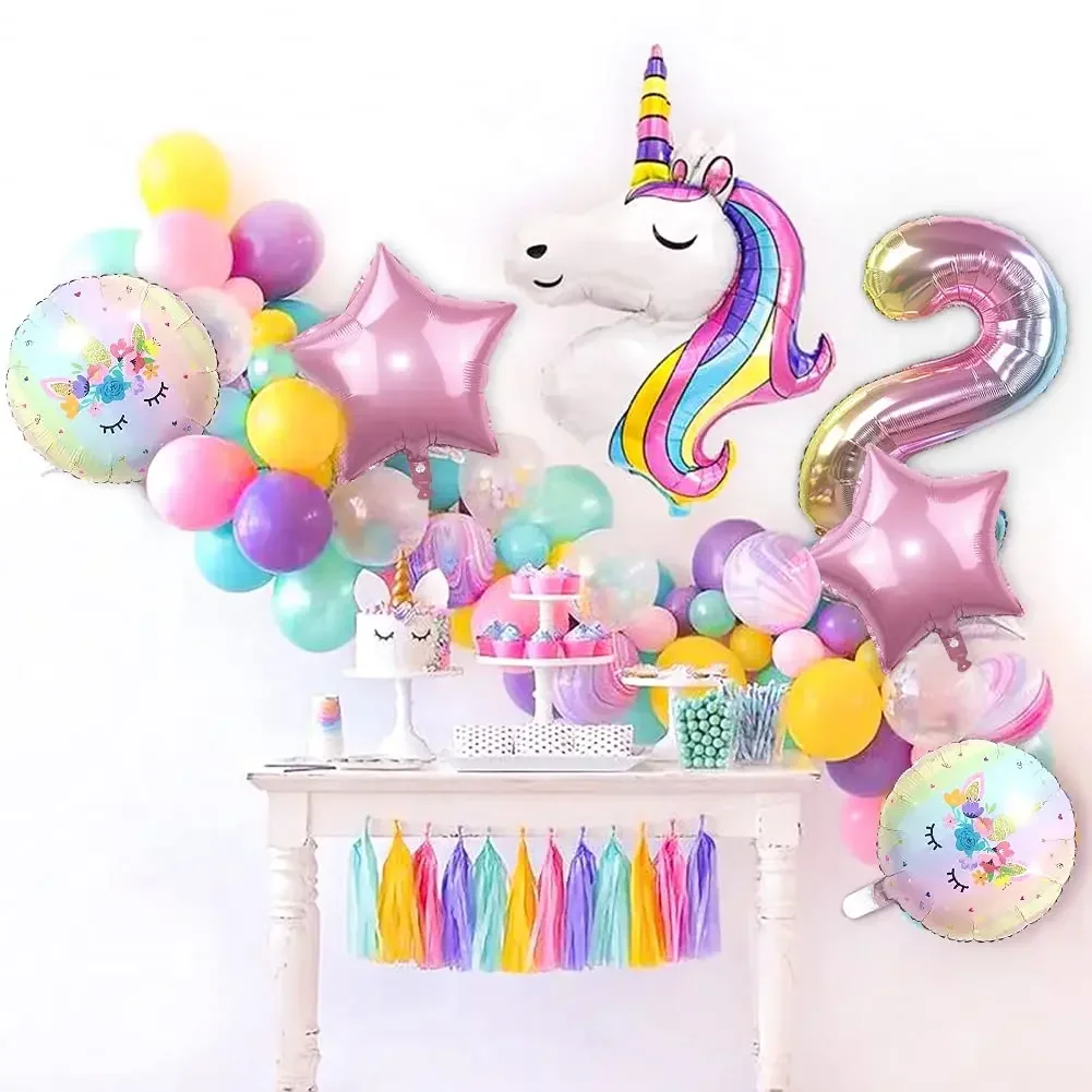 134Pcs Rainbow Unicorn Balloons Arch Garland Kit Pastel Pink Purple Confetti Balloons For Baby Shower Birthday Party Decorations birthday balloon set party balloon set birthday party decoration set balloon arch set