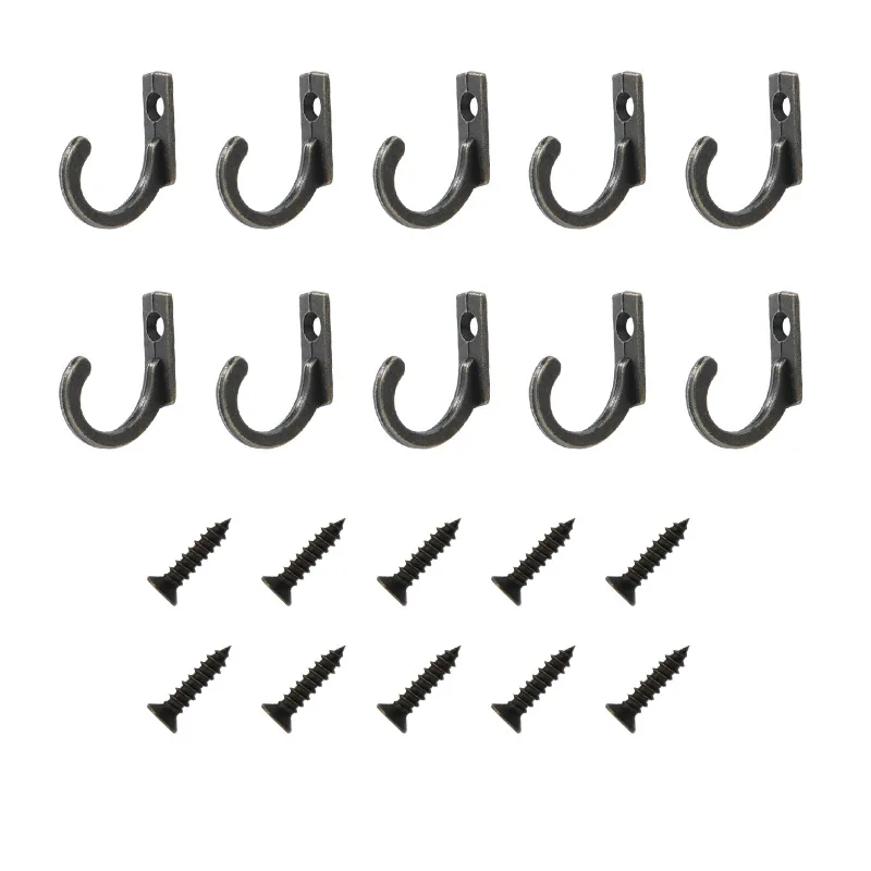 10 PCS alloy Single Prong Hook Mini Size Wall Mounted Retro Cloth Hanger  for Coats Hats Towels Keys hole hook mini hook holder