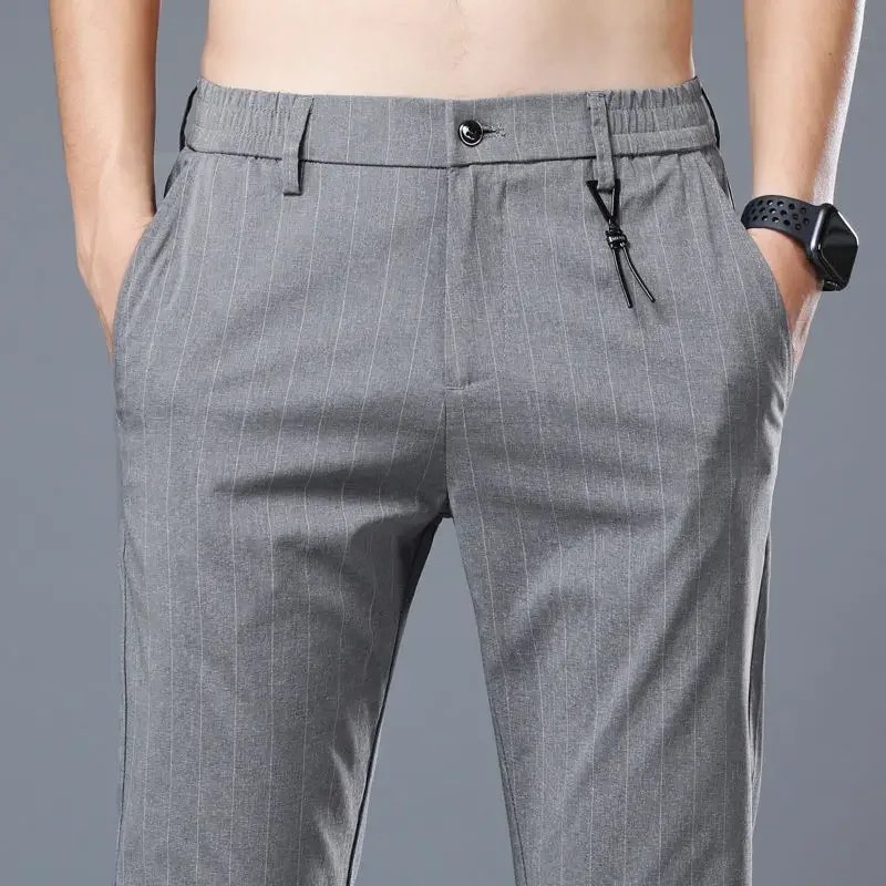 Pantalones de traje para hombre de talla grande y enfriamiento, pantalones grises de seda de hielo para hombre, ropa de trabajo clásica china de lujo para hombre, ropa de primavera barata