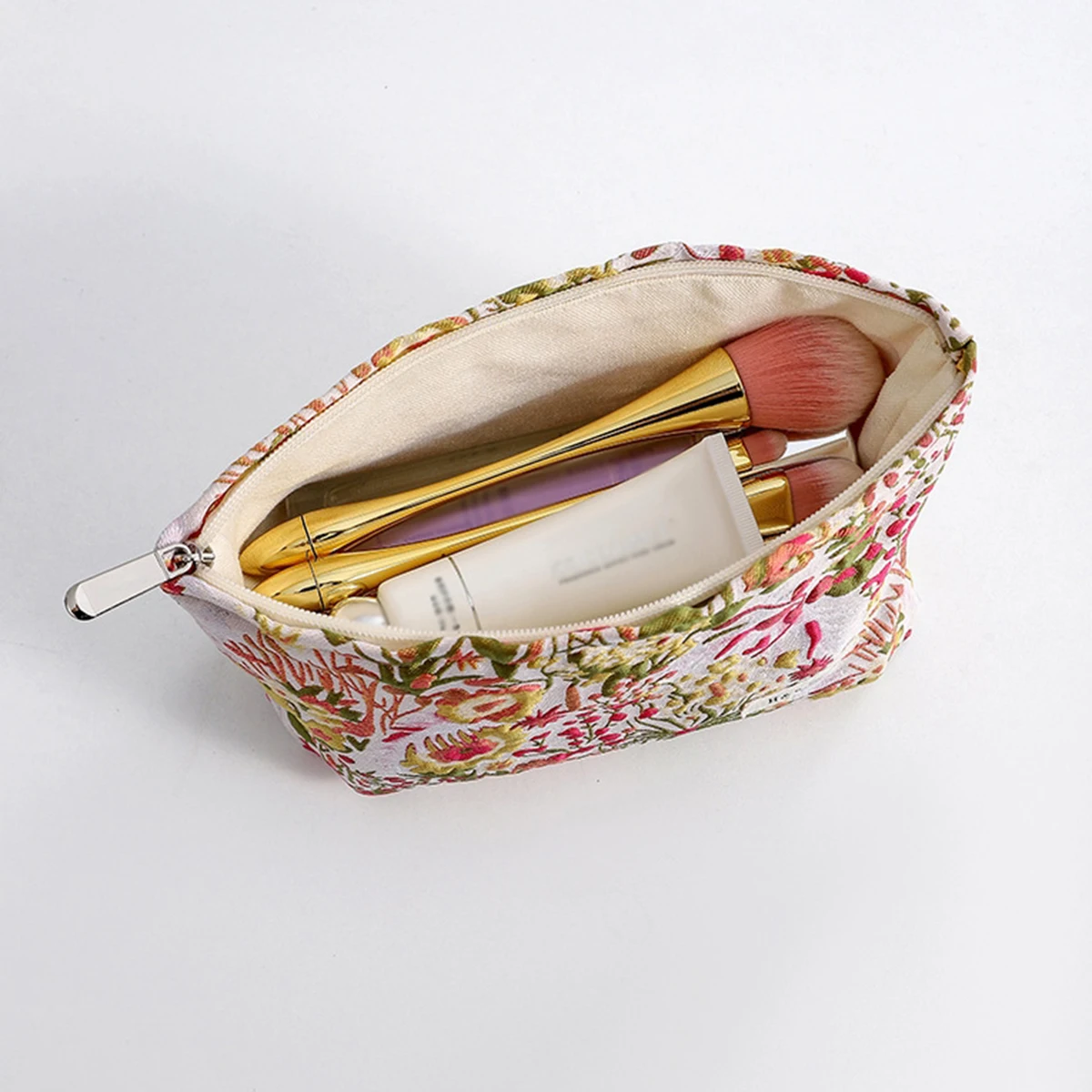 2 قطعة حقيبة مكياج جاكار زهرية كلاسيكية مع طباعة ع...