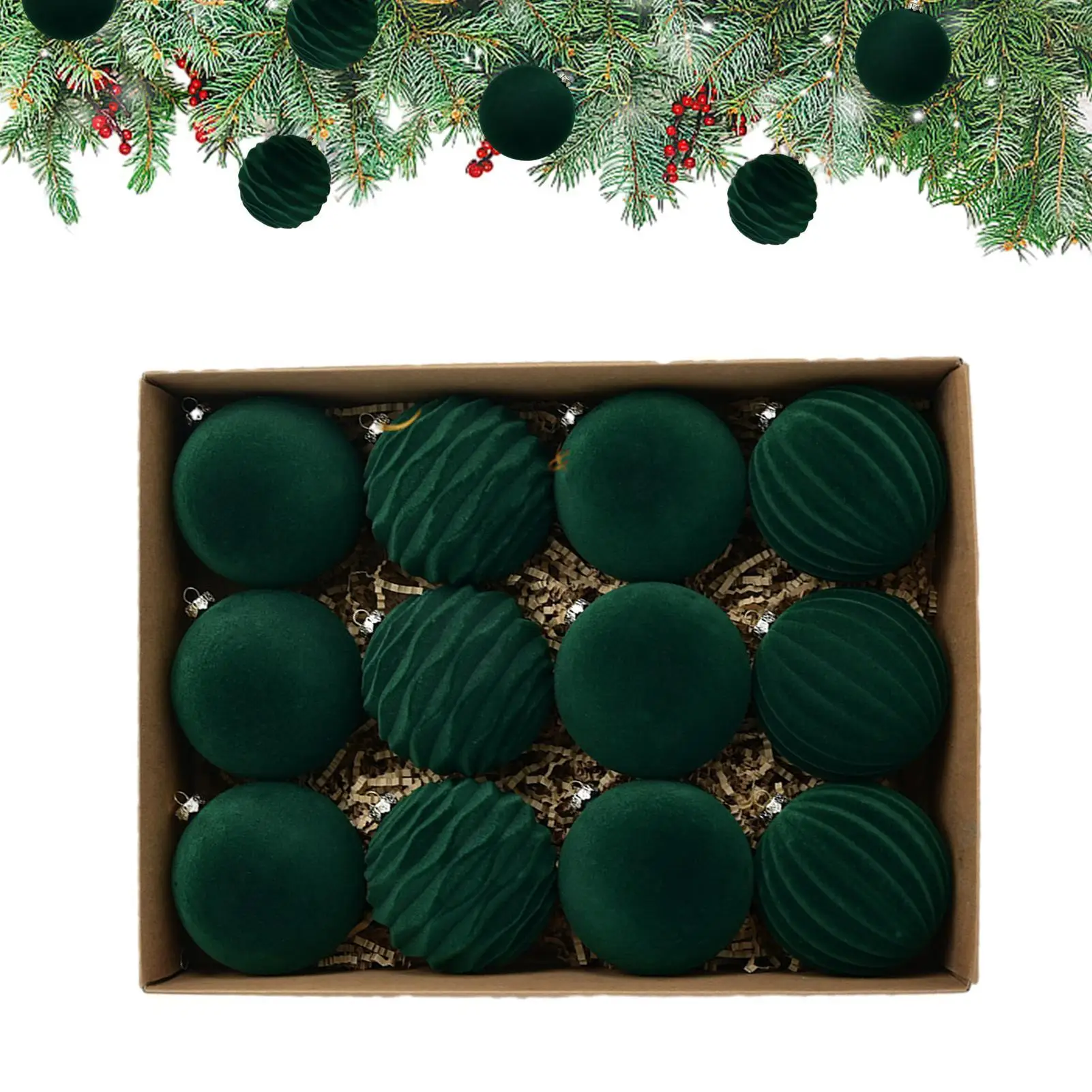Velvet Christmas Balls 12pcs/box Flocked Tree Balls Pendant Ornaments Luxurious Design Decoration for christmas decorations