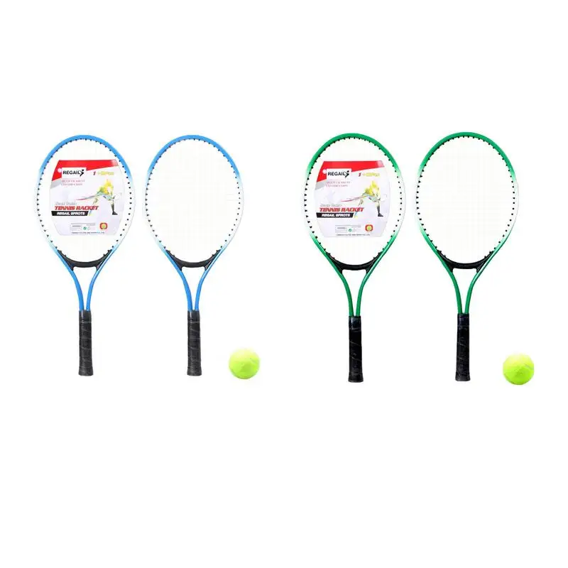 2Pcs Kids Outdoor Sports Tennis Rackets Tennis String Racquets with 1 Ball for Badminton Beginner Parent-Child Game Props