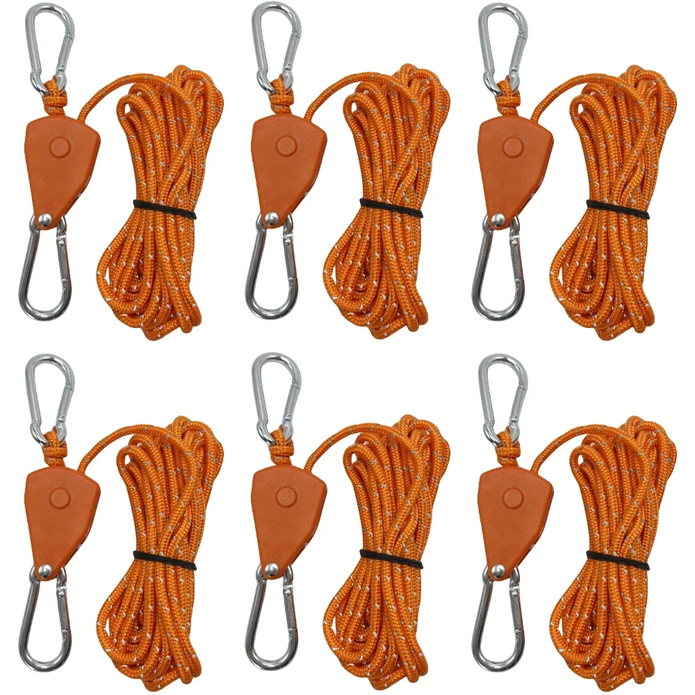 4mm Camping Tent Tie Down Rope Tightener Fastening Wind Rope Buckle Pulley Ratchet Hangers Awning Hook Tie Down Strap 6Pcs tent rope tightener