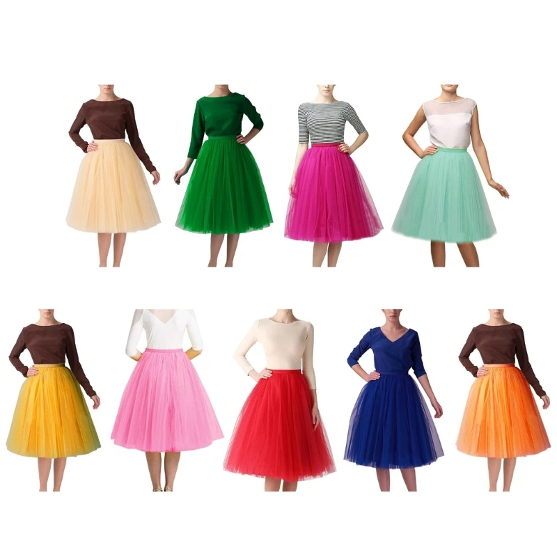 

Tulle Skirt Carnivals Layered Tulle Tutus Skirt Highs Waist Pleated Midi Skirt N7YE