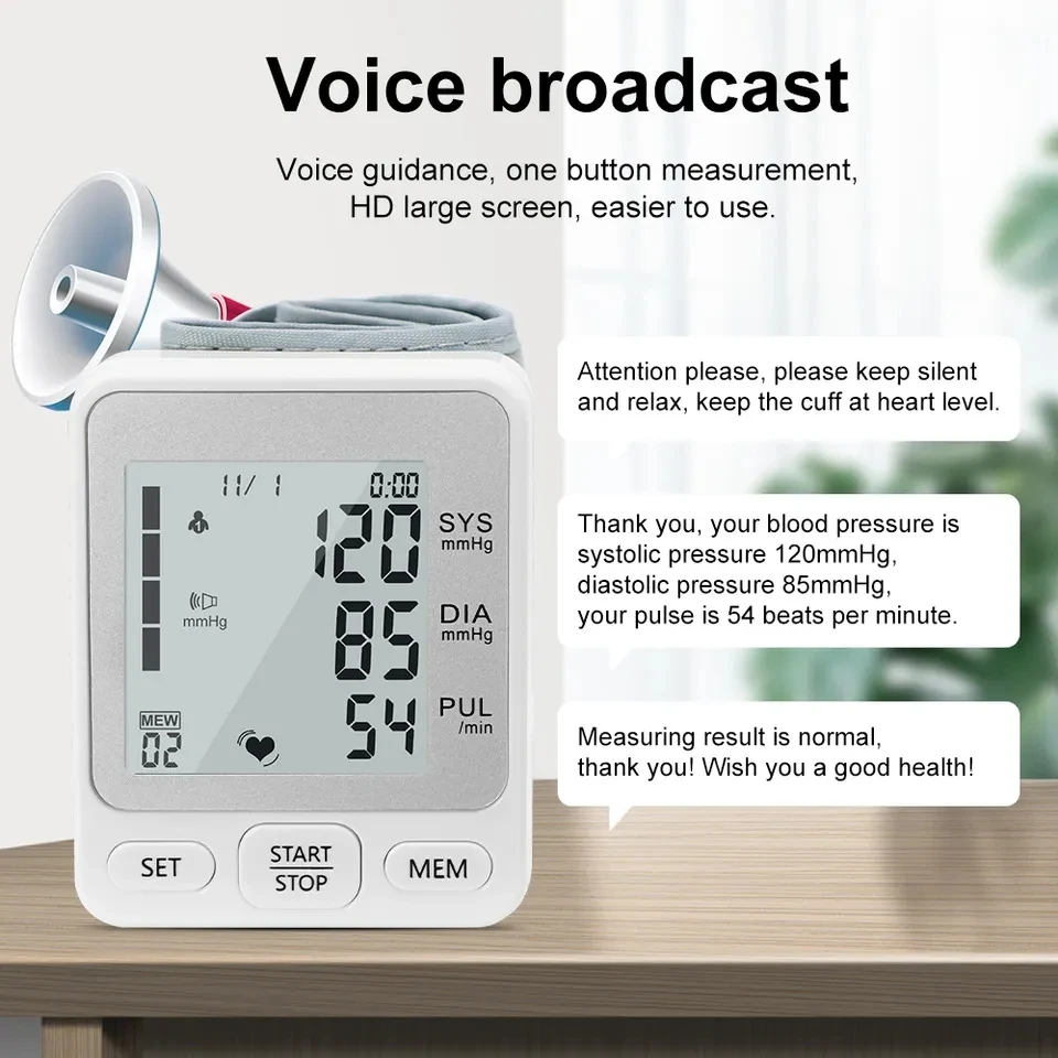 Voice USB Automatic Tonometer Digital Wrist Blood Pressure Monitor Tensiometro Pulse Rate Heart Monitor Sphygmomanometer