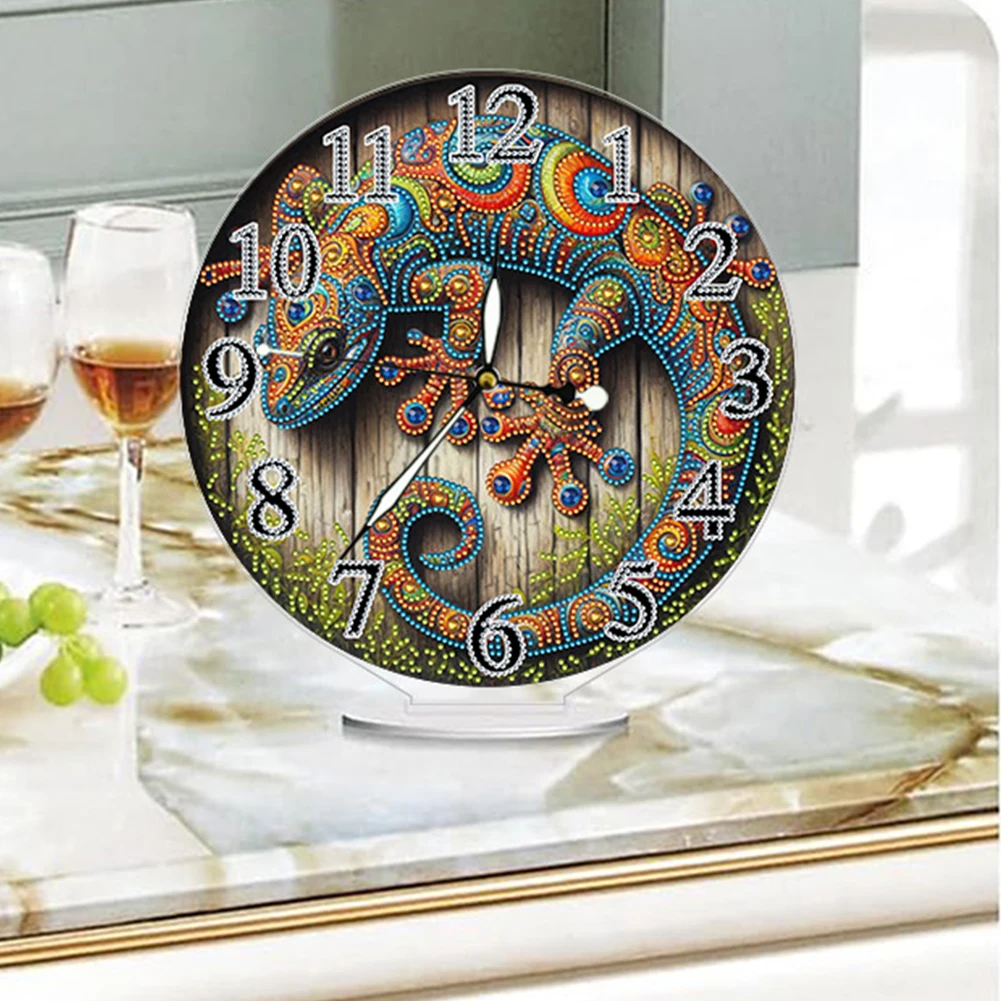 Lizard 2D Flat Acrylic DIY Diamond Painting Clock Kit 5D Diamond Art Clock