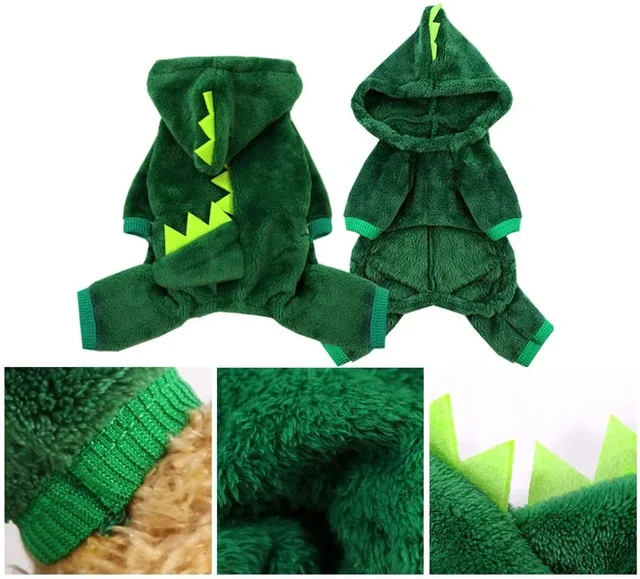 Pet Cat Dog Halloween Dog Clothes for Small Dogs Funny Dinosaur Cosplay Costume Winter Warm Cat Coat Fleece Hoodies Sweater 4