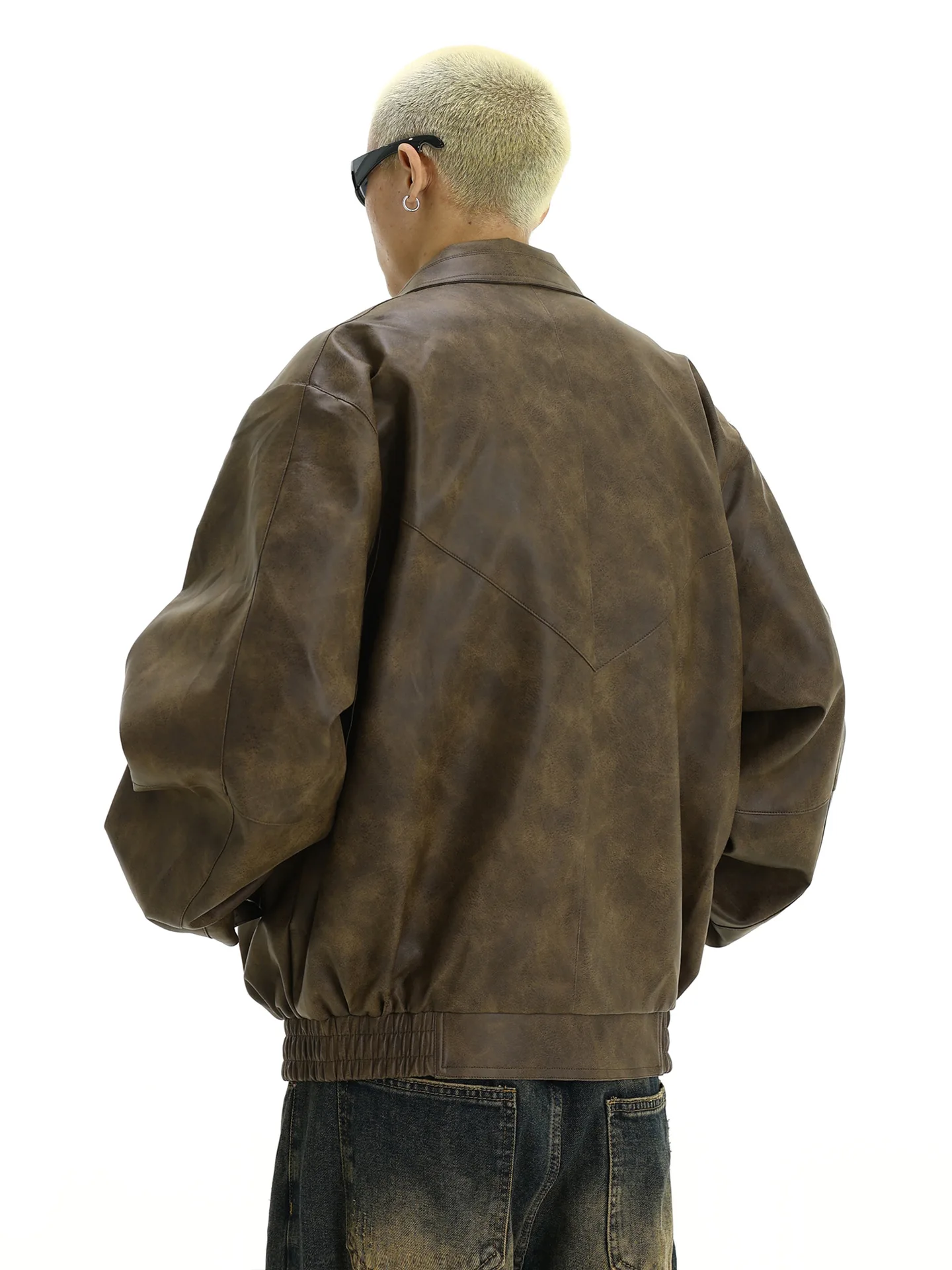 Retro brown distressed leather jacket, men's trendy and handsome design, niche couple casual lapel jacket