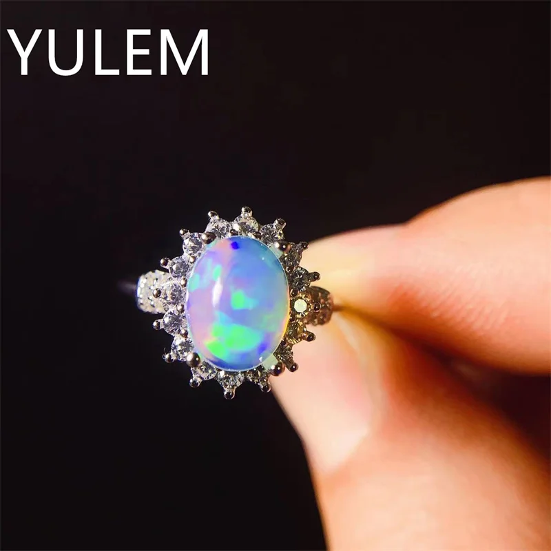 

YULEM Classic 925 Silver Opal Ring for Woman 7mm*9mm 100% Natural White Opal Silver Ring Hotsale Silver Opal Jewelry