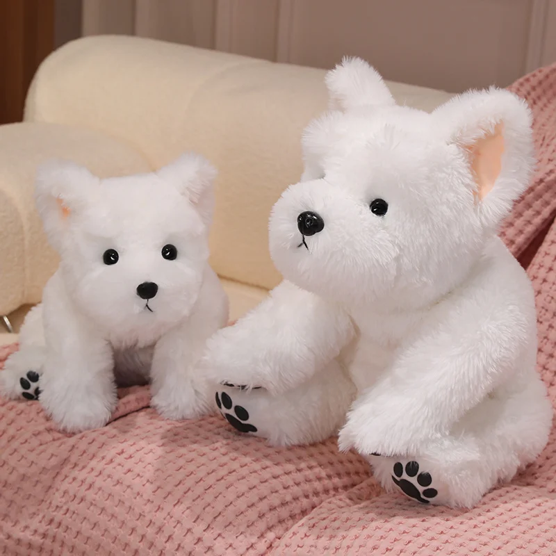Adorable West Highland Terrier Plush Toy 30-65cm Fluffy White Soft Stuffed Puppy Lifelike Dog Animal Appease Doll Gift