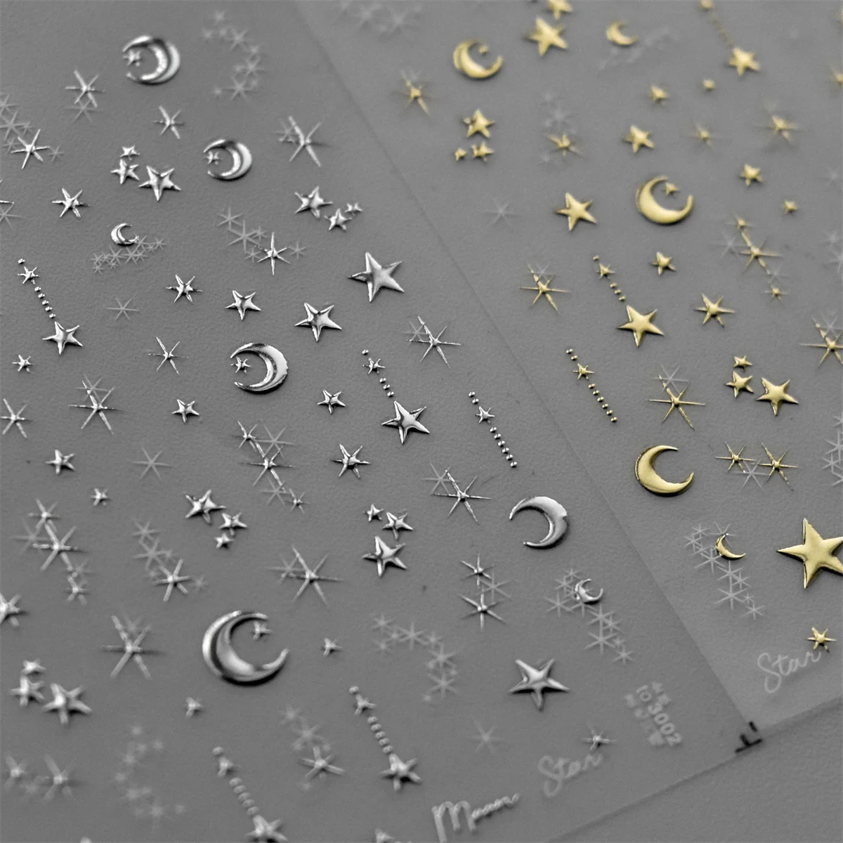 5D Bronzing Star Moon Nail Art Stickers 1pcs Luxury Gold Silver Adhesive Slider Press on Nail Decoration Decals Accessories DIY nail stickers nail art decoration nail decals