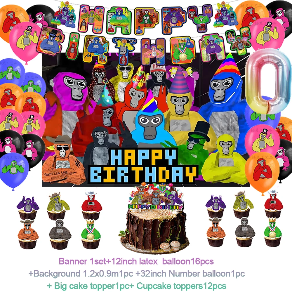 Gorilla Tag Thema Geburtstags feier Dekoration liefert Nummer Luftballons König Affe Banner Kuchen Topper Hintergrund Baby Dusche Geschenke – Detail 23
