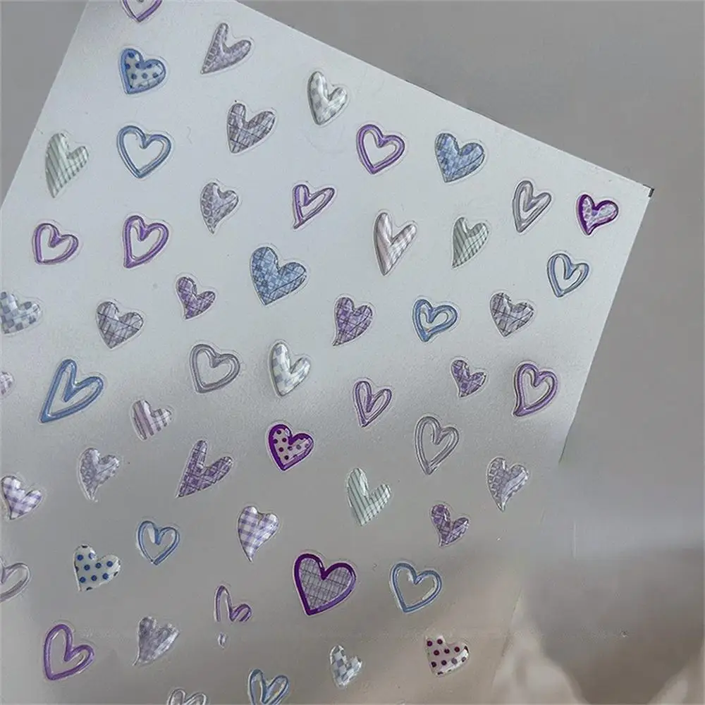 네일아트 스티커, 독특한 디자인, 밝은 색상, 3 가지 사양, 필요한 사랑 완화, 높은 요구, 귀여운 하트 격자 무늬 데칼, 1  5 개