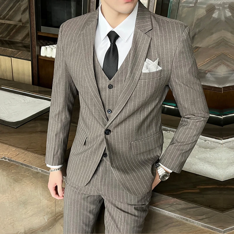 

Suit Jacket Vest Pants 3 Pcs Set / 2023 Fashion New Men's Casual Business Solid Color Slim Fits Blazers Coat Trousers Waistcoat