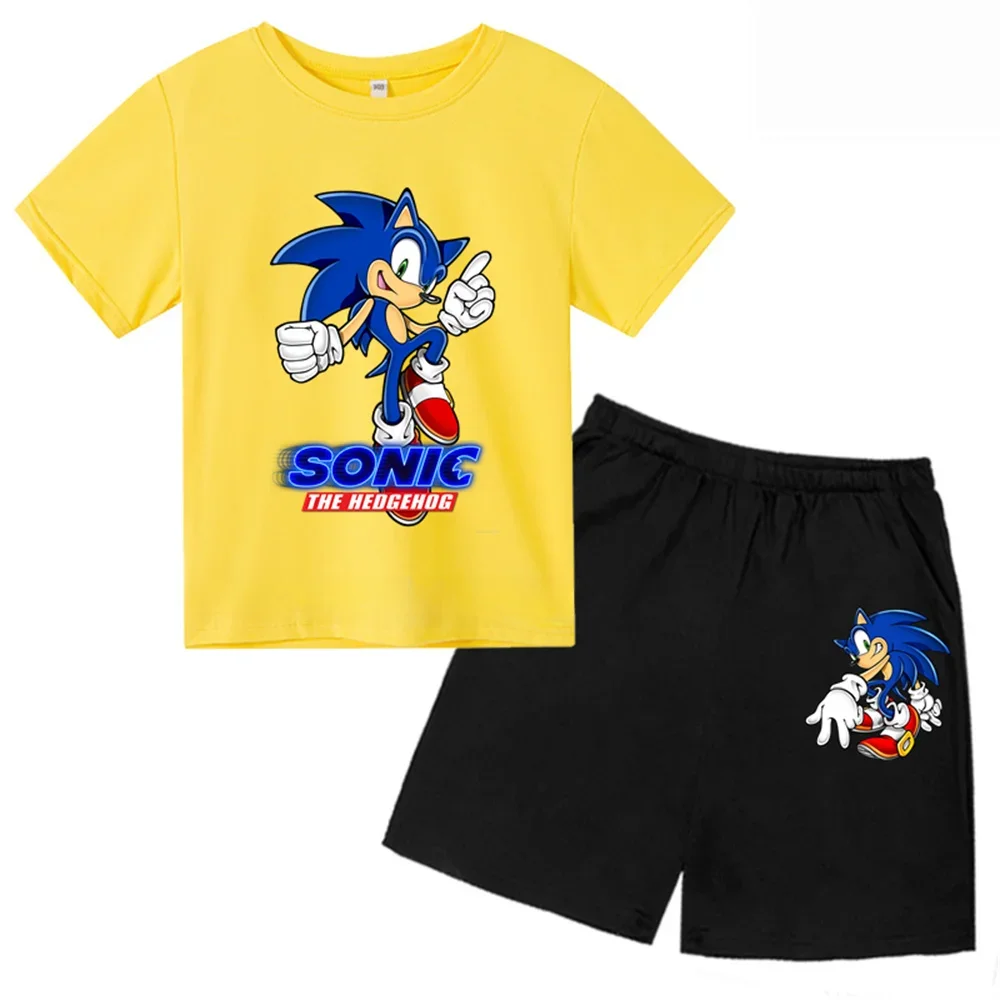 thumbnail image 1 of Conjunto de 2 camisetas y pantalones cortos para niños, Sonic Game, para niños y niñas, de verano, de manga corta, informales, para niños y bebés, 1 of 5