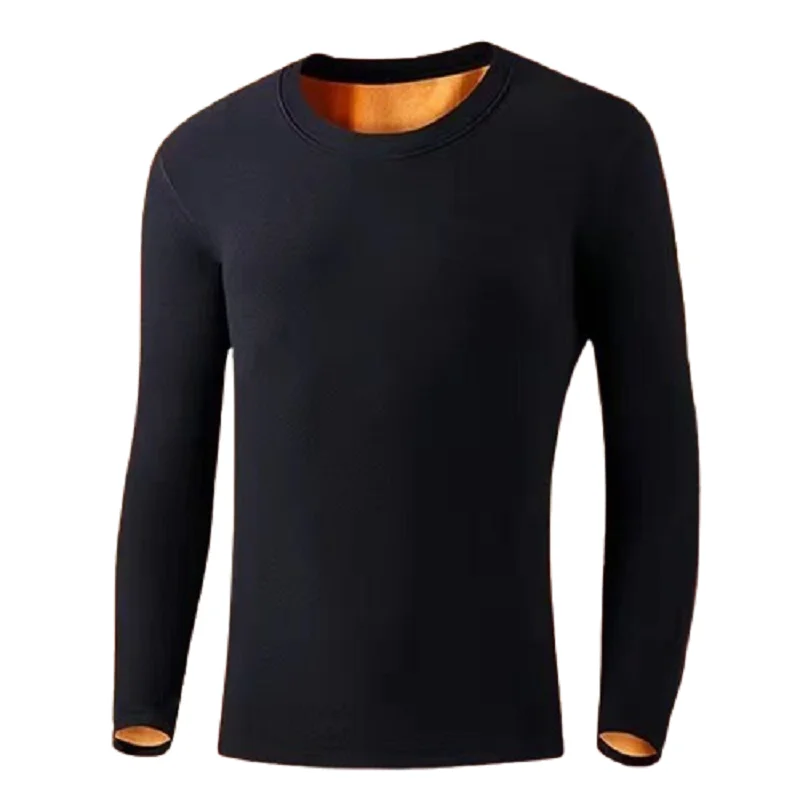 Men's Thermal Underwear Long Sleeve Fleece Lined Thickened Autumn Winter Clothes Warm Inner Wear Cotton Wool Shirt - 3