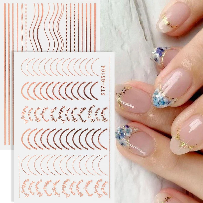Rose Gold Striping Tape Nail Design Stripe Lines Geometry 3d Slider For Nails  Gel Polish Sticker Decals For Manicure Decorations - Stickers & Decals -  AliExpress