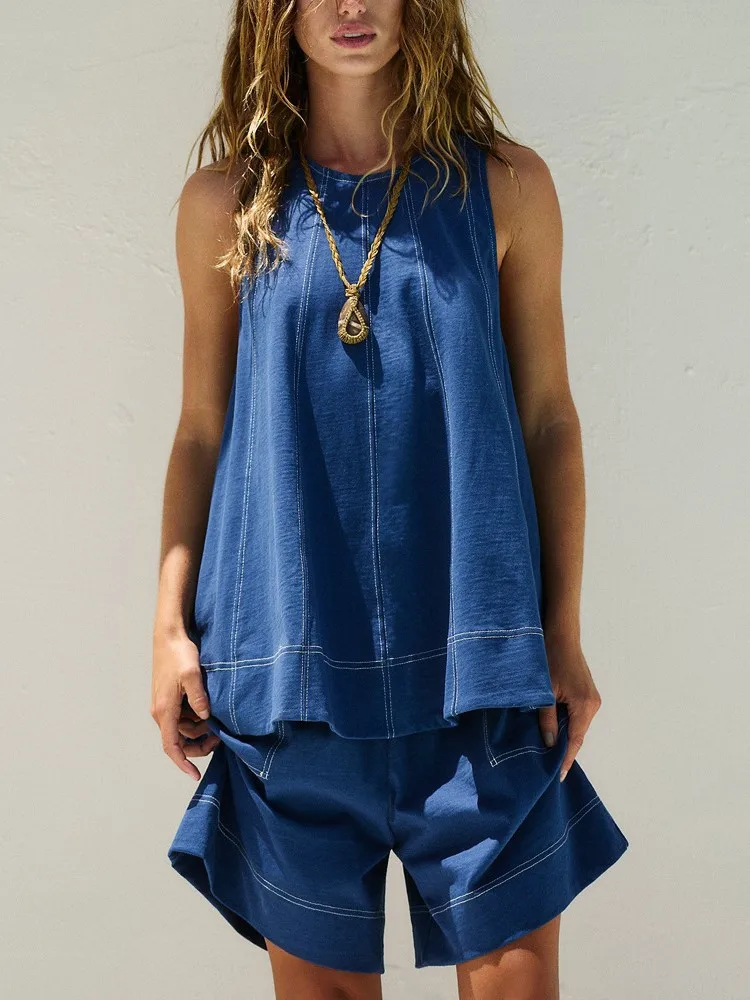 Drawstring Waist Summer Casual Tie Dye Women Loose Wide Leg Knot Female Large Size Sport Short main image 1