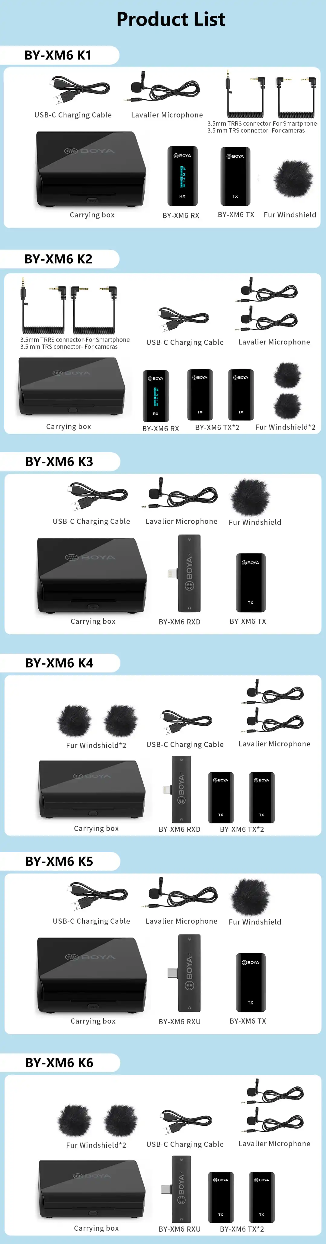 BOYA BY-XM6-K1-K6 Wireless Lavalier Microphone Portable Audio Video Recording Mic with Charging Case for Smartphone Camera Vlog
