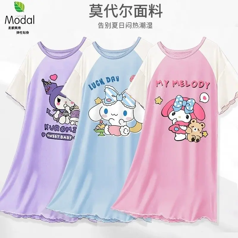 

2024 Children Pajama Thin Sanrio Kawaii Anime Kuromi My Melody Nightdress Summer Sweet Cute Cartoon Girls Home Wear Gift for Kid