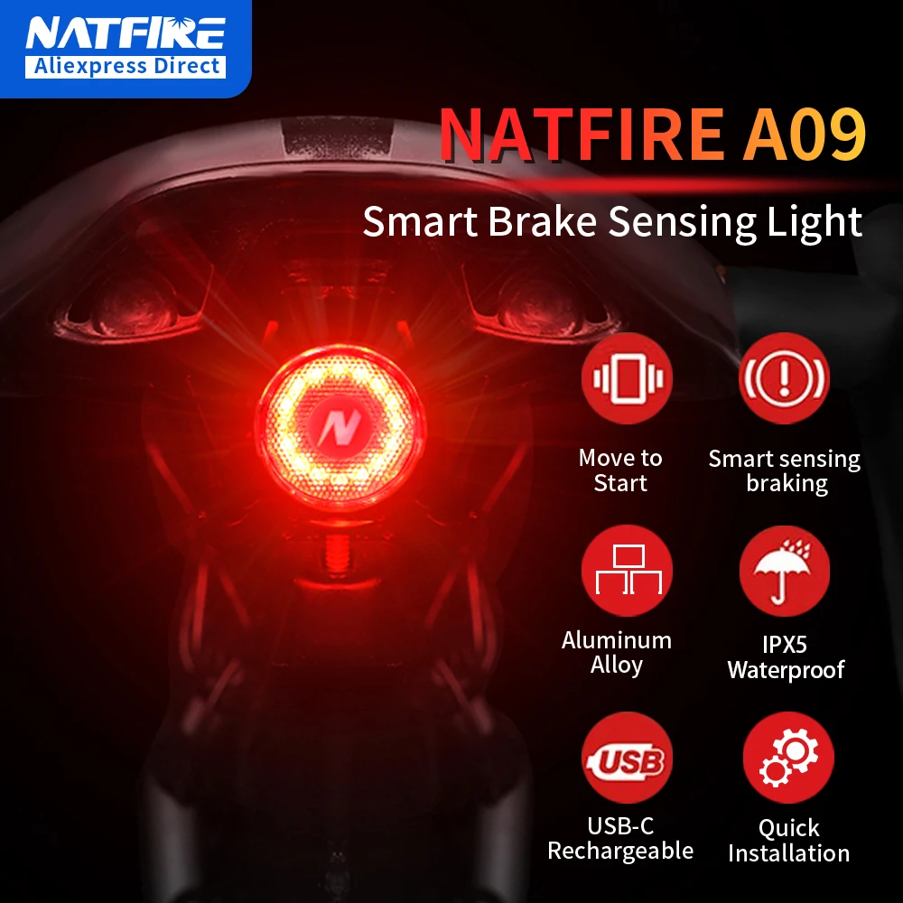 

Smart Bike Rear Light Waterproof LED Charging Bicycle Auto Brake Sensing Light Accessories Bike Taillight Light